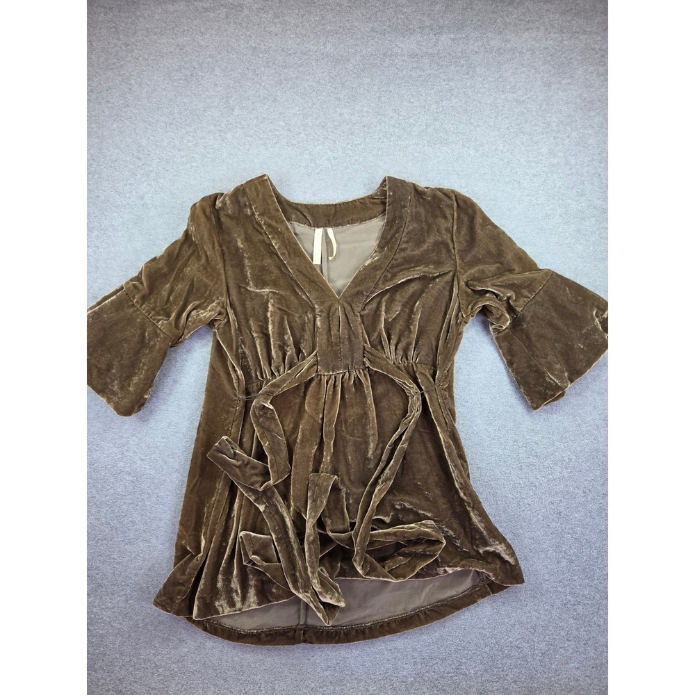 Old Navy Womens Velvet Wrap Tie Bell Sleeve Tunic Top M Brown Whimsigoth
